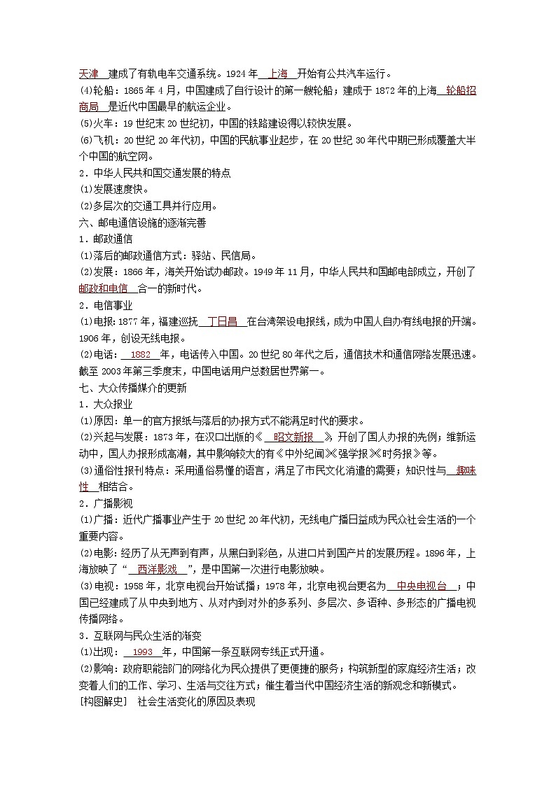 高考历史一轮复习专题七近现代中国的经济发展和社会生活的变迁第24讲中国近现代社会生活的变迁学案含解析人民版第2页