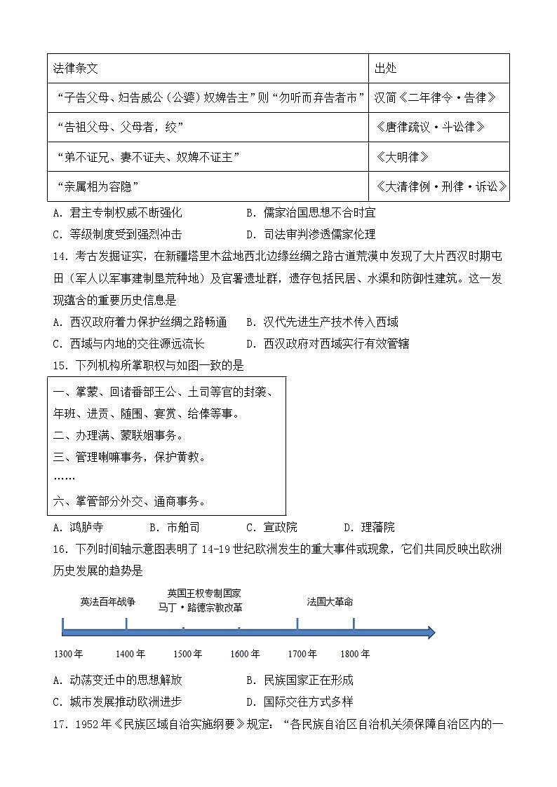 浙江省诸暨市第二高级中学2021-2022学年高二上学期期中考试历史【试卷+答案】第3页