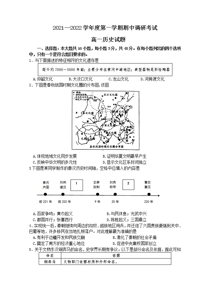 江苏省连云港市东海县2021-2022学年高一上学期期中考试历史【试卷+答案】01