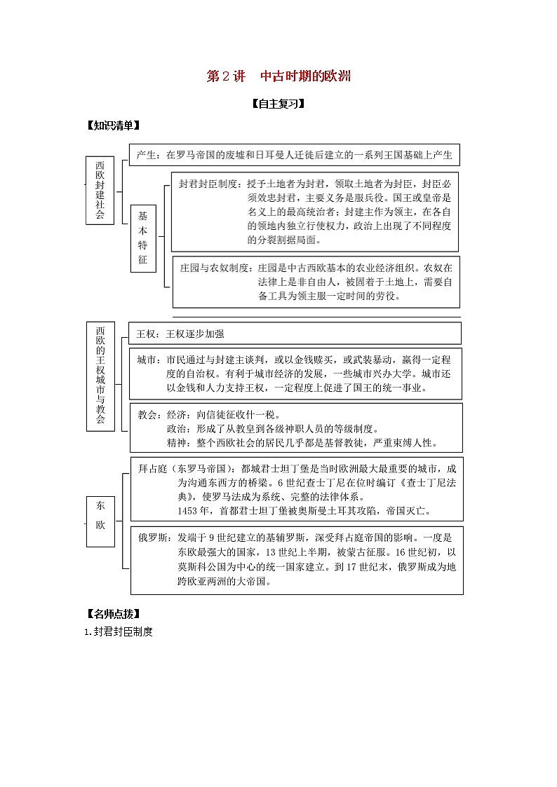 2022高考历史一轮复习思维导图纲要下第一单元古代与中古时期的世界2中古时期的欧洲含解析第1页