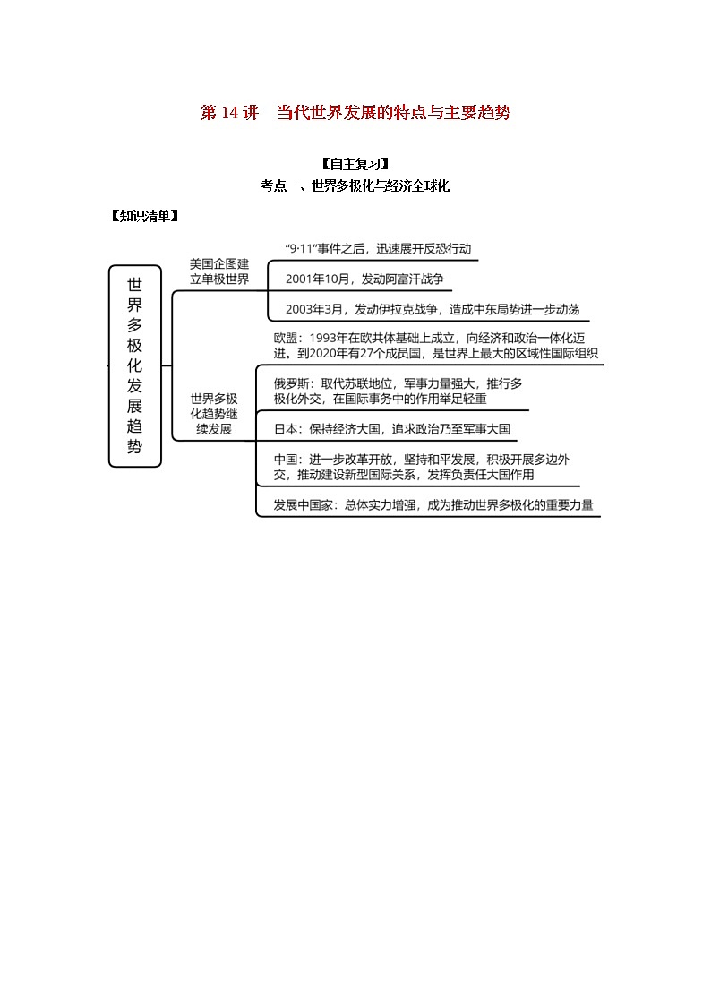2022高考历史一轮复习思维导图纲要下第五单元二战后世界的新变化14当代世界发展的特点与主要趋势含解析第1页
