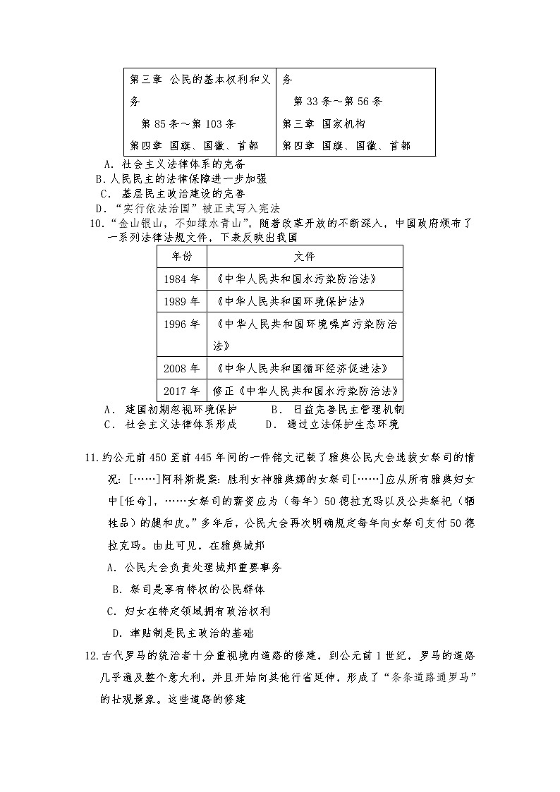 山东省莱芜市第四中学2021-2022学年高二上学期第一次质量检测历史【试卷+答案】第3页