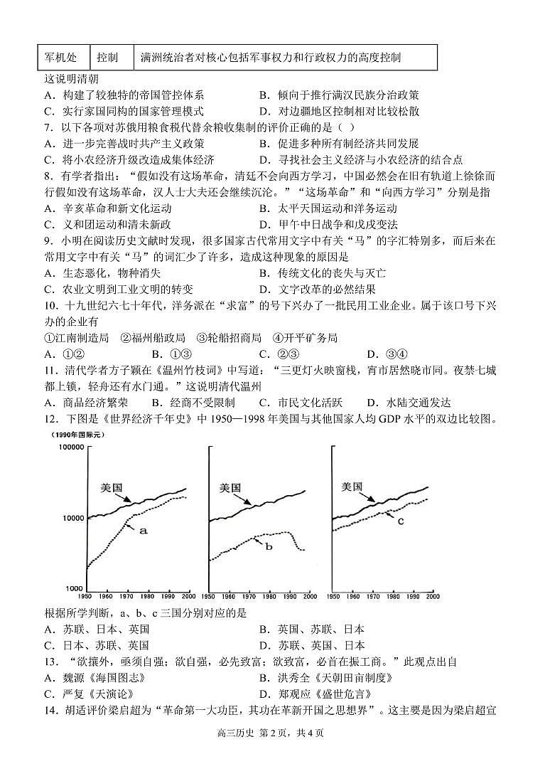 江苏省淮安市高中校协作体2021-2022学年高三上学期期中考试历史试题第2页