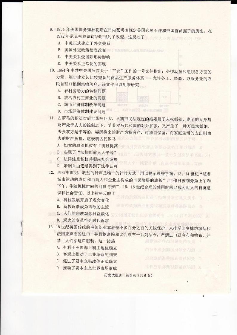 辽宁省抚顺市2021届高三一模历史试卷（含答案）03