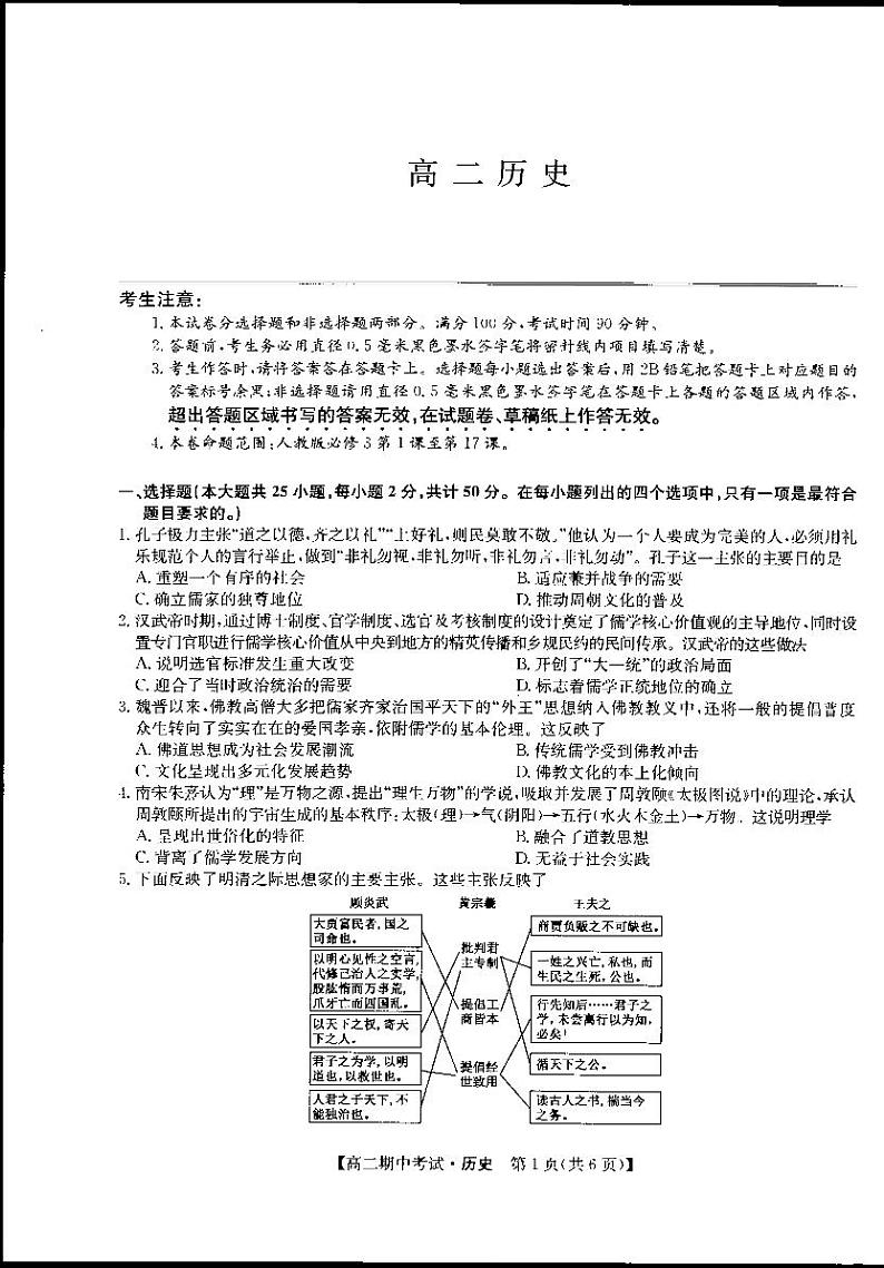 河南省部分名校2021-2022学年高二上学期期中联考历史试题扫描版含答案01