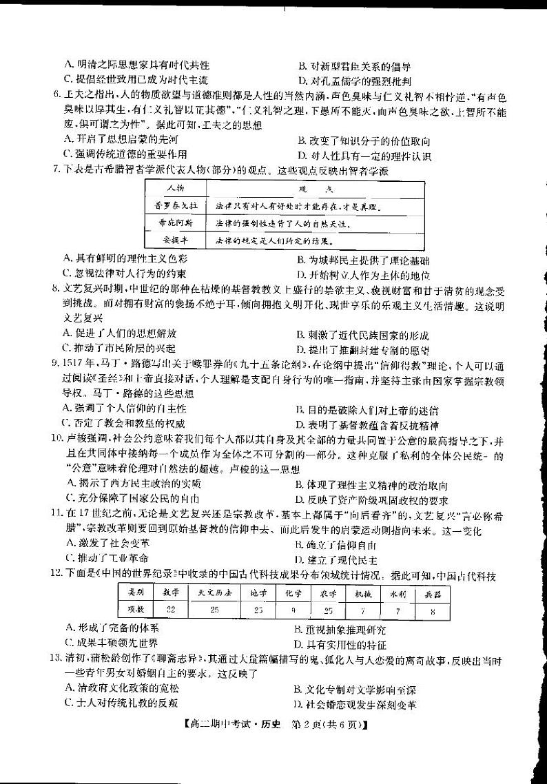 河南省部分名校2021-2022学年高二上学期期中联考历史试题扫描版含答案02