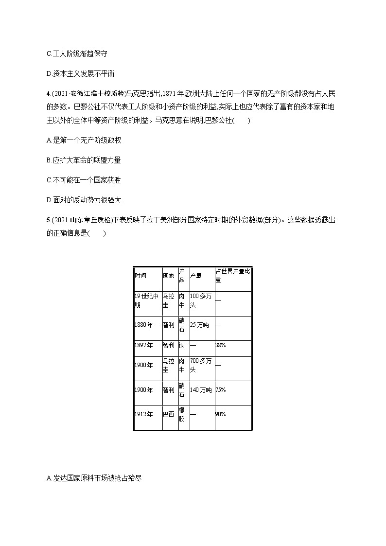 2022届高三历史（新教材）二轮复习突破训练：专题突破练十三　近代民族独立运动、社会主义运动与国际法的发展02