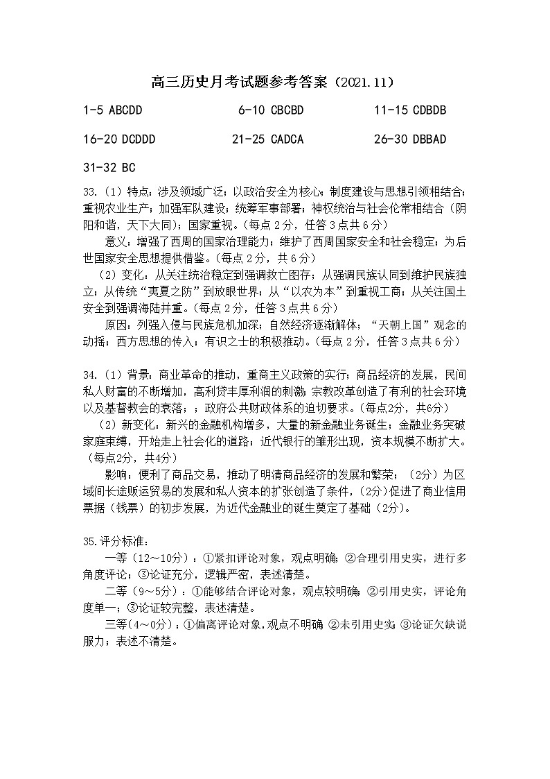 山西省太原市第五中学2022届高三上学期11月月考试题历史PDF版含答案（可编辑）01