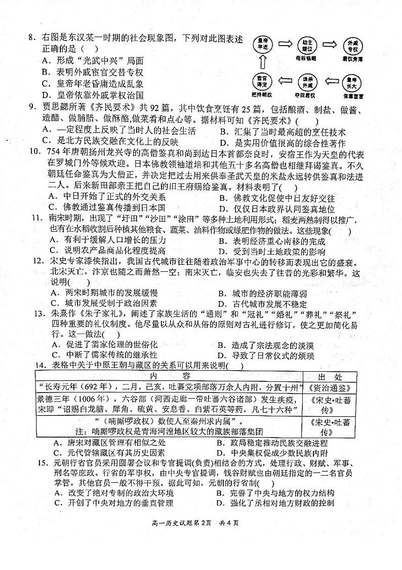 湖北省黄冈市蕲春县2021-2022学年高一上学期期中考试历史试卷扫描版含答案02
