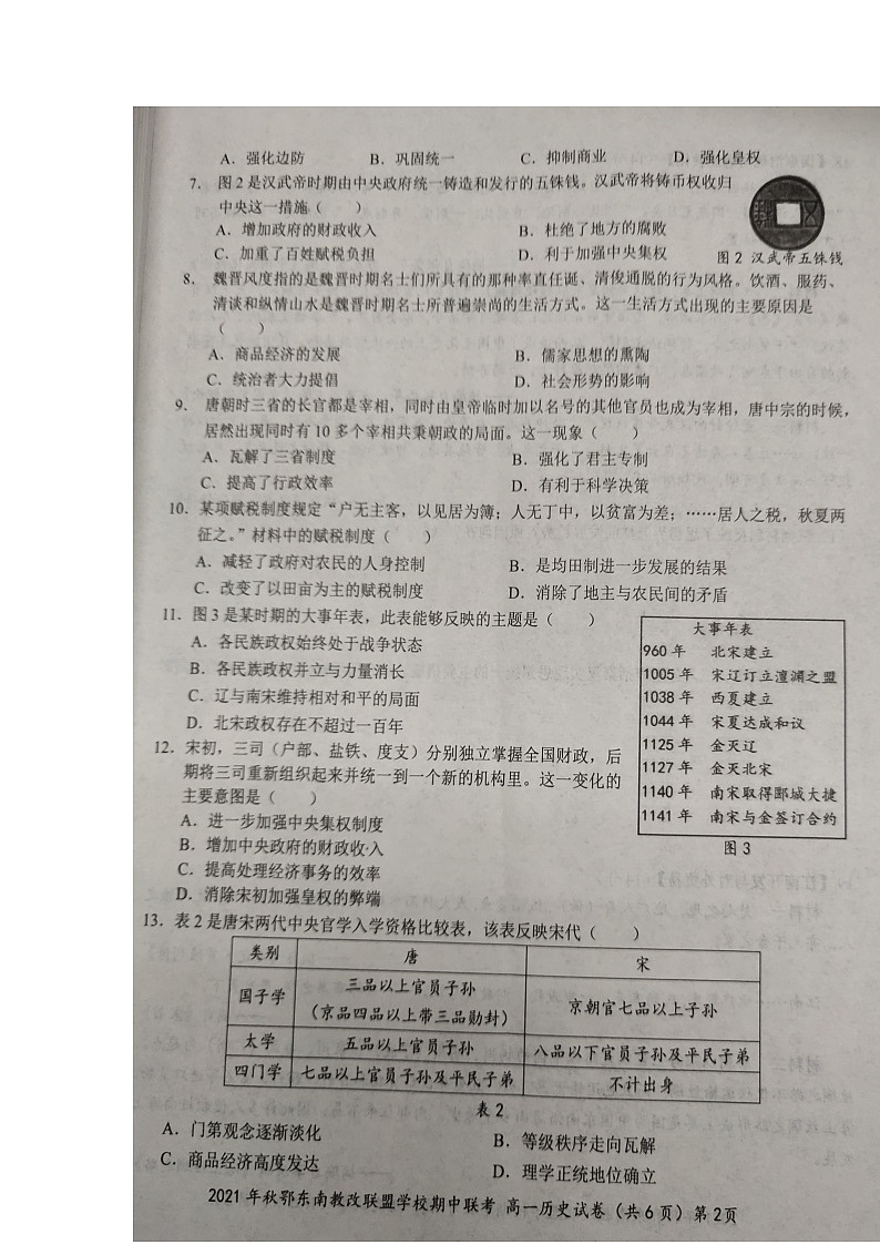 湖北省鄂东南省级示范高中教育教学改革联盟学校2021-2022学年高一上学期期中联考历史试题扫描版含答案02