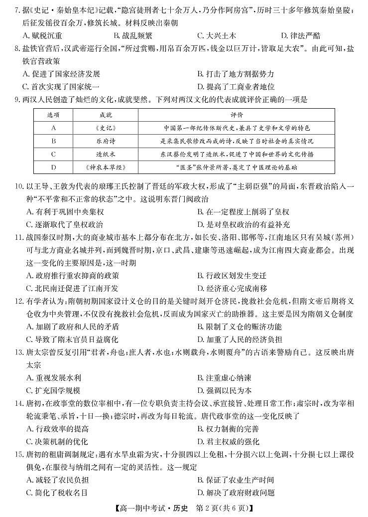 河南省名校联盟2021-2022学年高一上学期期中联考历史试卷扫描版含答案02