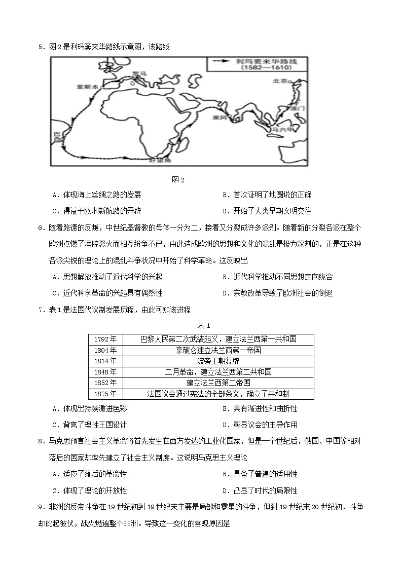 江苏省南京市2021-2022学年高二上学期期中考试历史试卷02