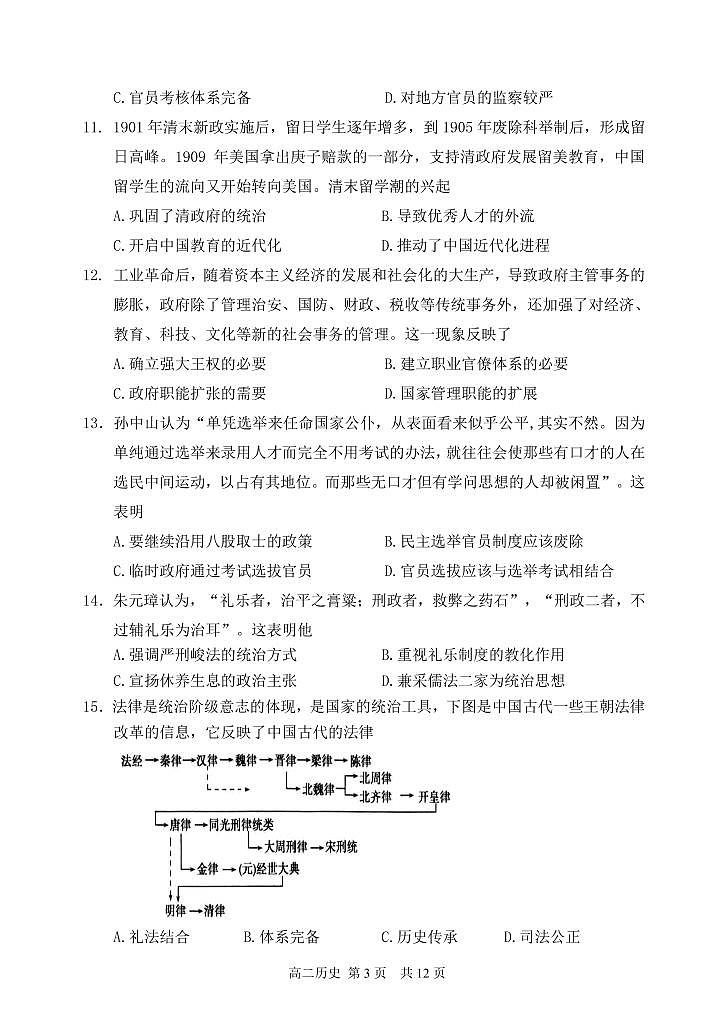 河北省唐山市唐山市第一中学2021-2022学年高二上学期12月月考历史PDF含答案 试卷03