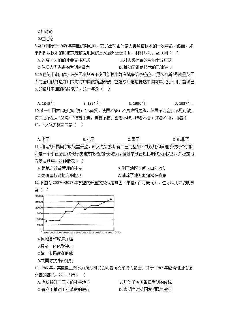 河南省漯河市临颍县第一高中2021-2022学年高二12月模拟历史试卷（Word版含答案）第2页