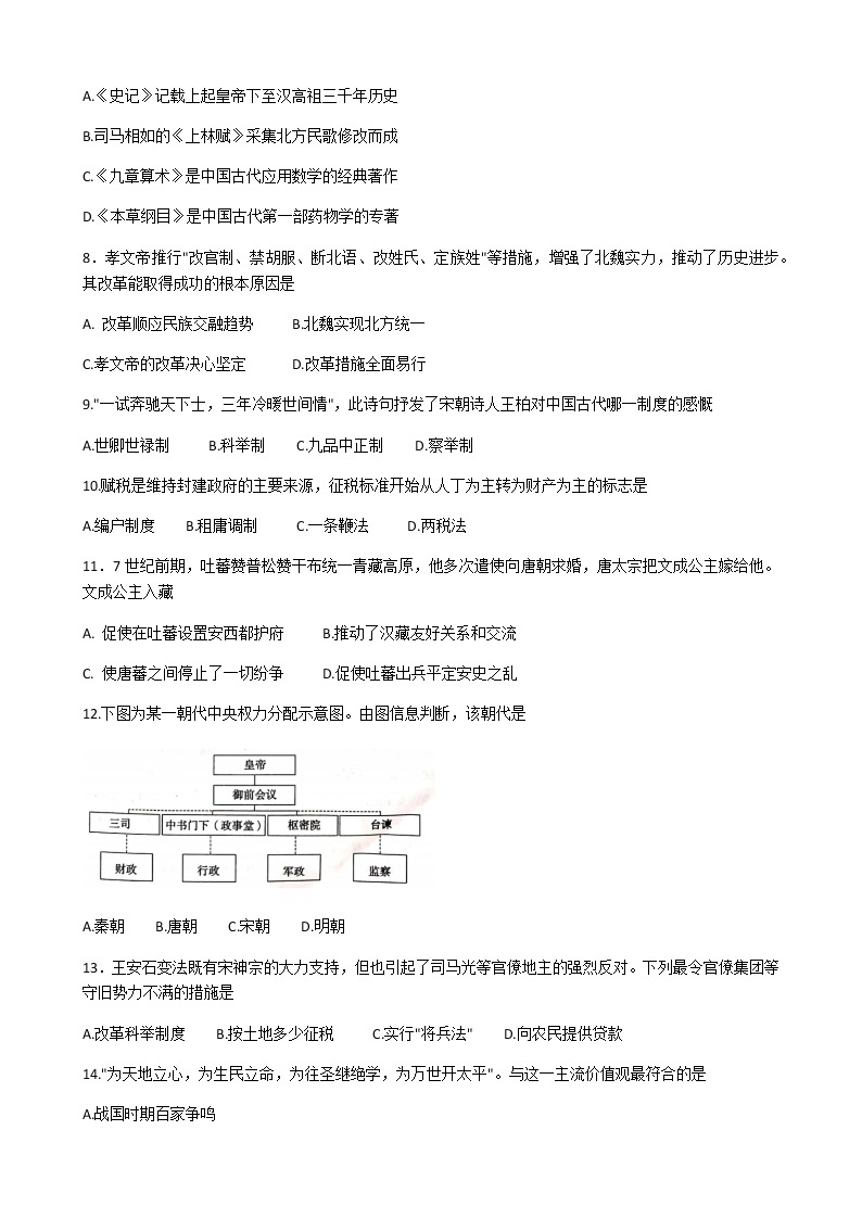 2020-2021学年河北省唐山市高一上学期期末考试历史试题 （word版含答案）02