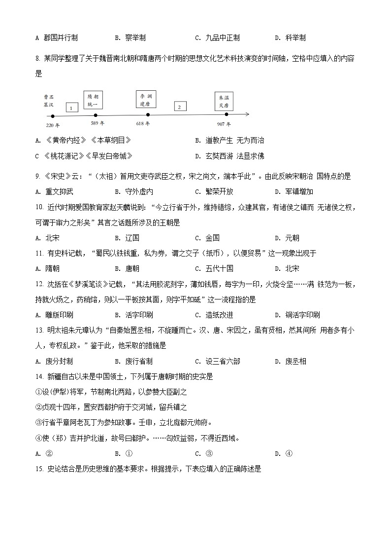 2020-2021学年北京市海淀区育英中学高一上学期期末考试历史试题（word版含答案）02