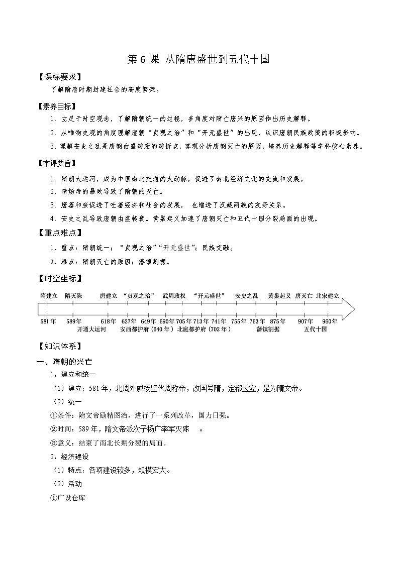 2021-2022学年统编版（2019）高中历史必修中外历史纲要上册第6课从隋唐盛世到五代十国导学案课件PPT01