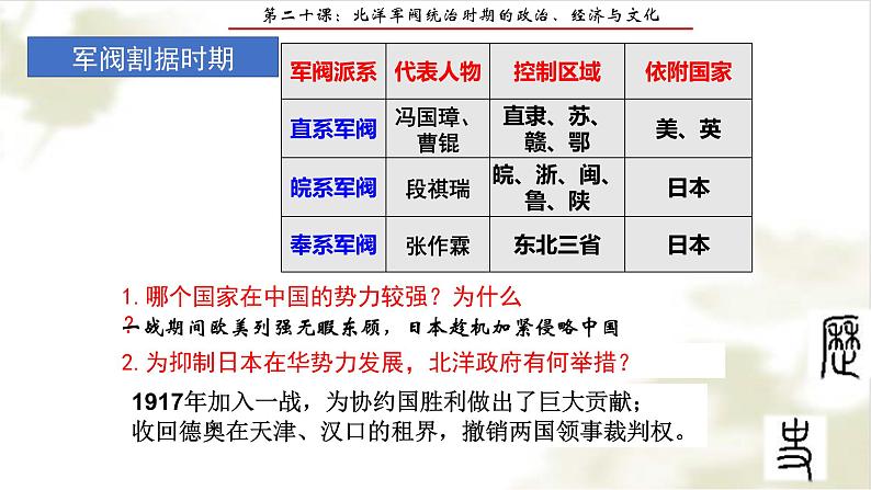 2021-2022学年统编版（2019）高中历史必修中外历史纲要上册第20课北洋军阀统治时期的政治、经济与文化课件（17张PPT）第6页