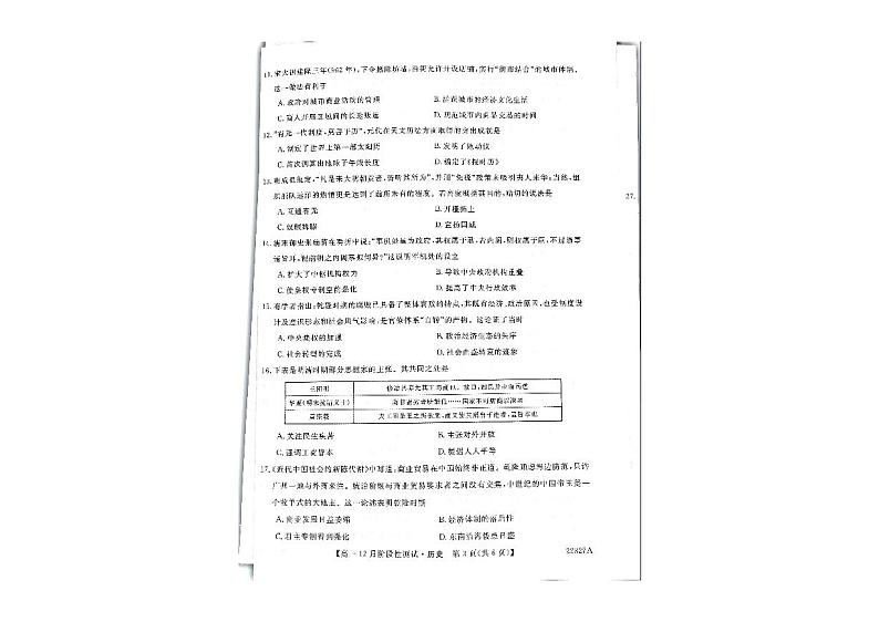 山西省名校2021-2022学年高一上学期12月阶段性测试历史试题第3页