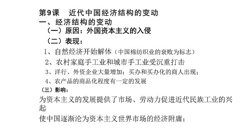 2021届艺术生历史快速复习冲刺 必修二单元三、近代中国经济结构的变动和民族资本主义的曲折发展课件PPT第2页