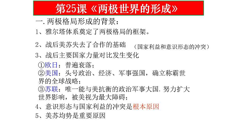 2021届艺术生历史快速复习冲刺 单元八、当今世界政治格局的多极化趋势pptx第2页