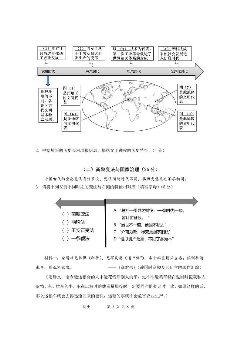 上海市松江区2021-2022学年高三上学期历史一模试卷第2页
