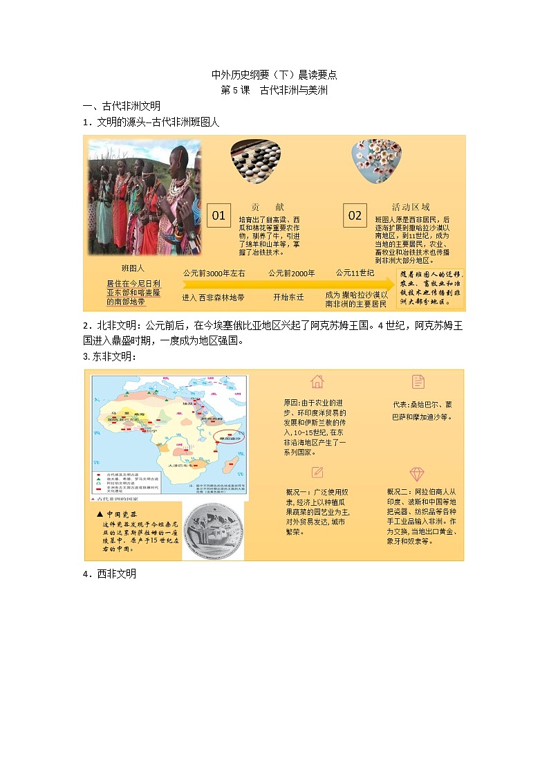 中外历史纲要（下）晨读要点 第5课 古代非洲与美洲教案第1页