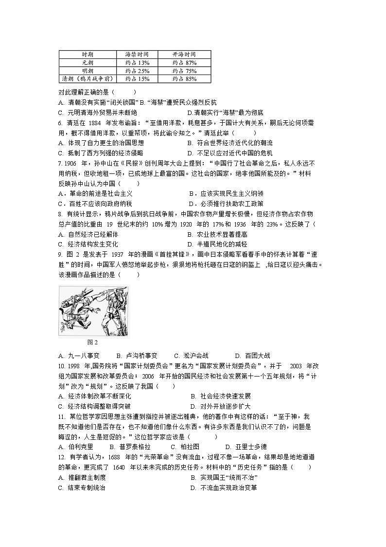 广东省普通高中2022届高三上学期12月联合质量测评历史含答案第2页