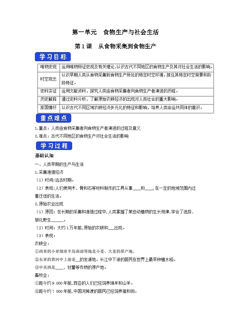 第1课 从食物采集到食物生产 课件+教案+导学案+素材01