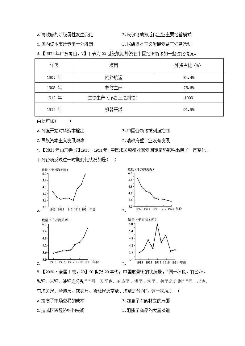 【新课标通用版】2022届高考历史二轮复习真题通关练（5）近代中国经济史第2页