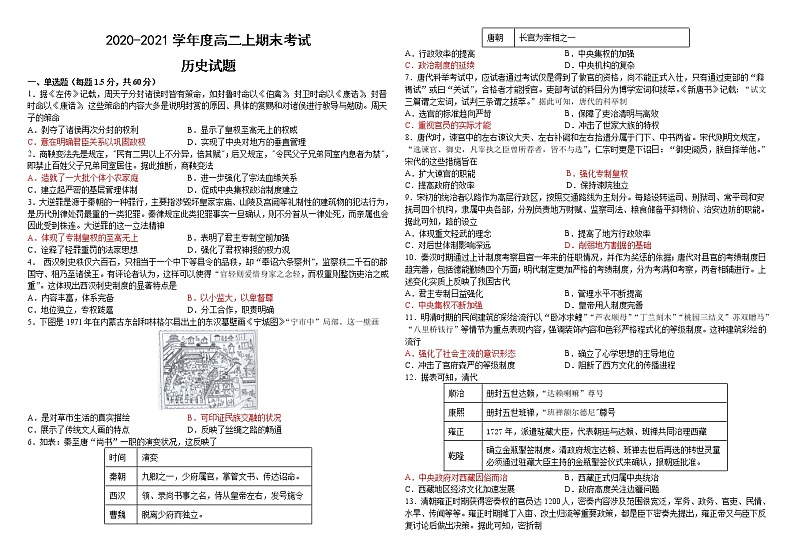 黑龙江省哈师大附中2021-2022学年高二上学期期末考试历史试题含答案01