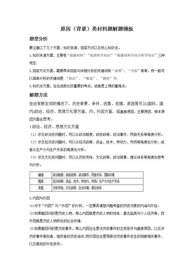 2022高考历史主观题答题模板1.原因类材料题第1页