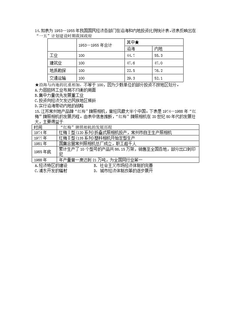 重庆市育才中学2022届高三上学期高考适应性考试（二）历史试题含答案第3页