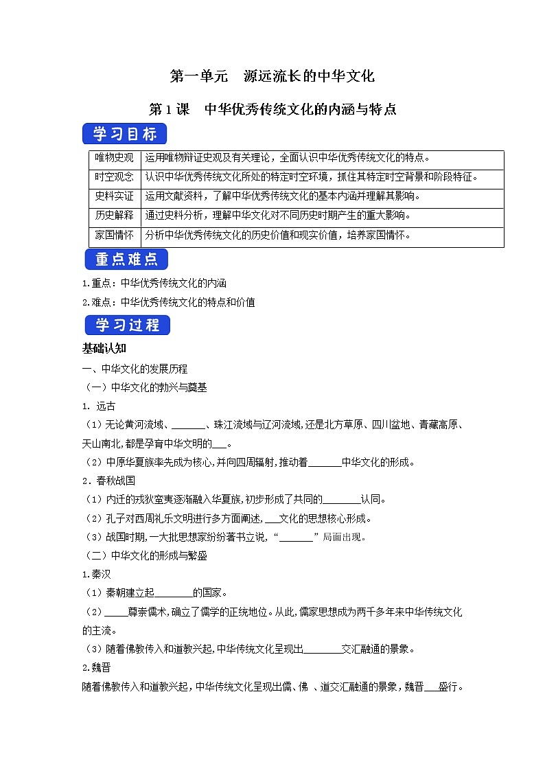 第1课 中华优秀传统文化的内涵与特点 课件+教案+导学案01