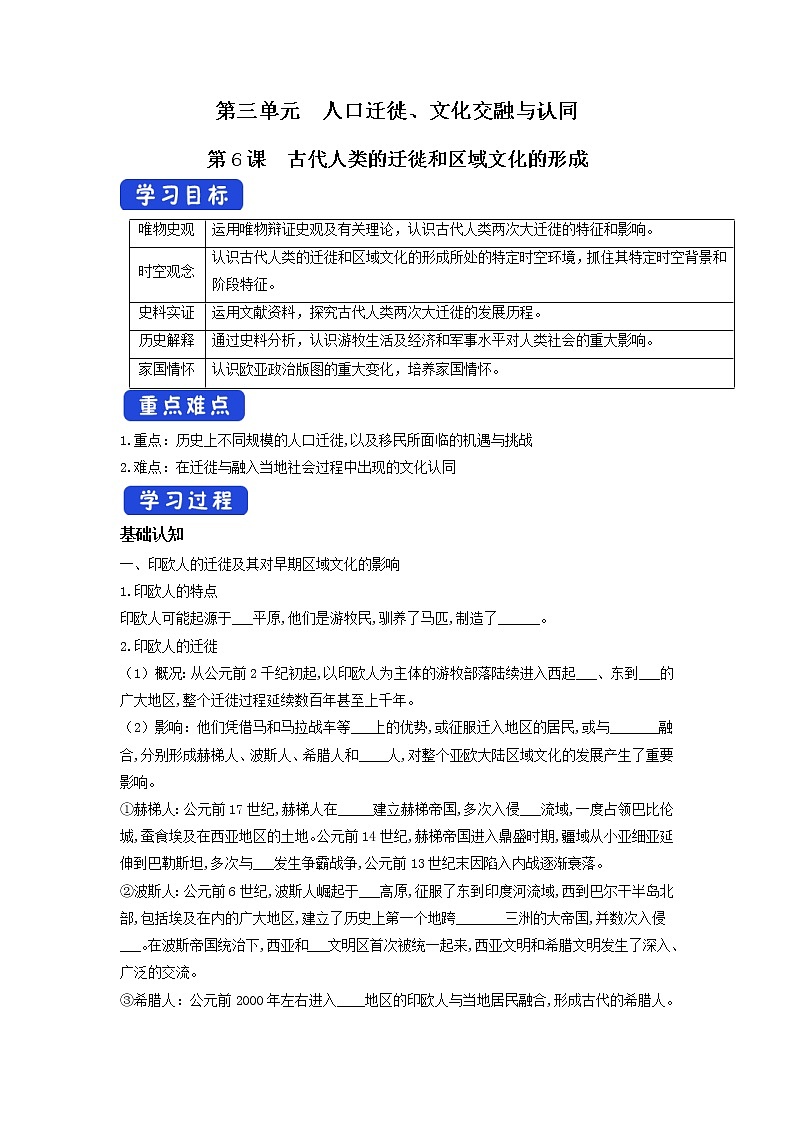 第6课 古代人类的迁徙和区域文化的形成 课件+教案+导学案01
