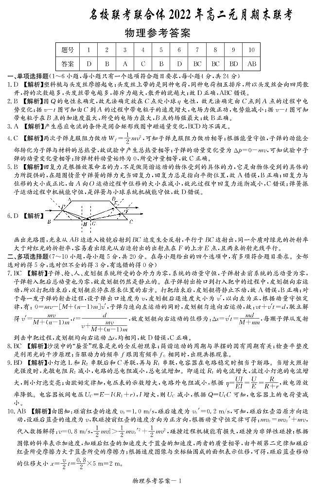 物理答案（高二元月联考）第1页