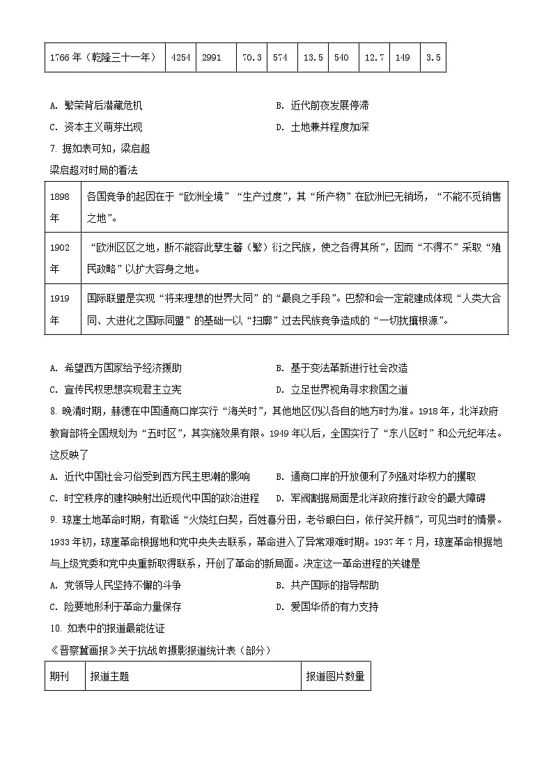 2021年新高考海南历史卷及答案解析（原卷+解析卷）02