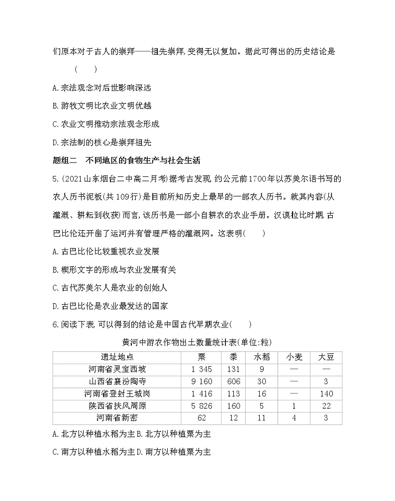 第1课　从食物采集到食物生产-2022版历史选择性必修2人教统编版 同步练习 （Word含解析）02