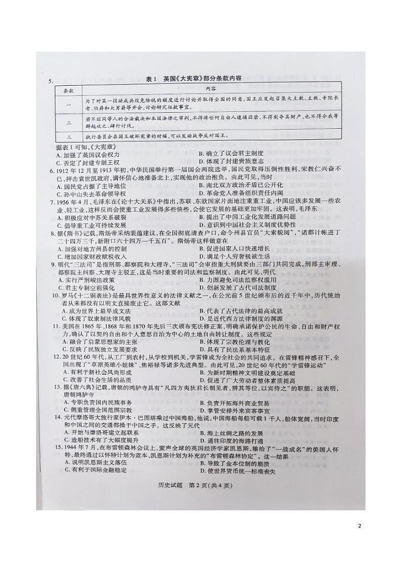 2021-2022学年海南省天一大联考高二上学期期末学业诊断考试历史试题 PDF版02