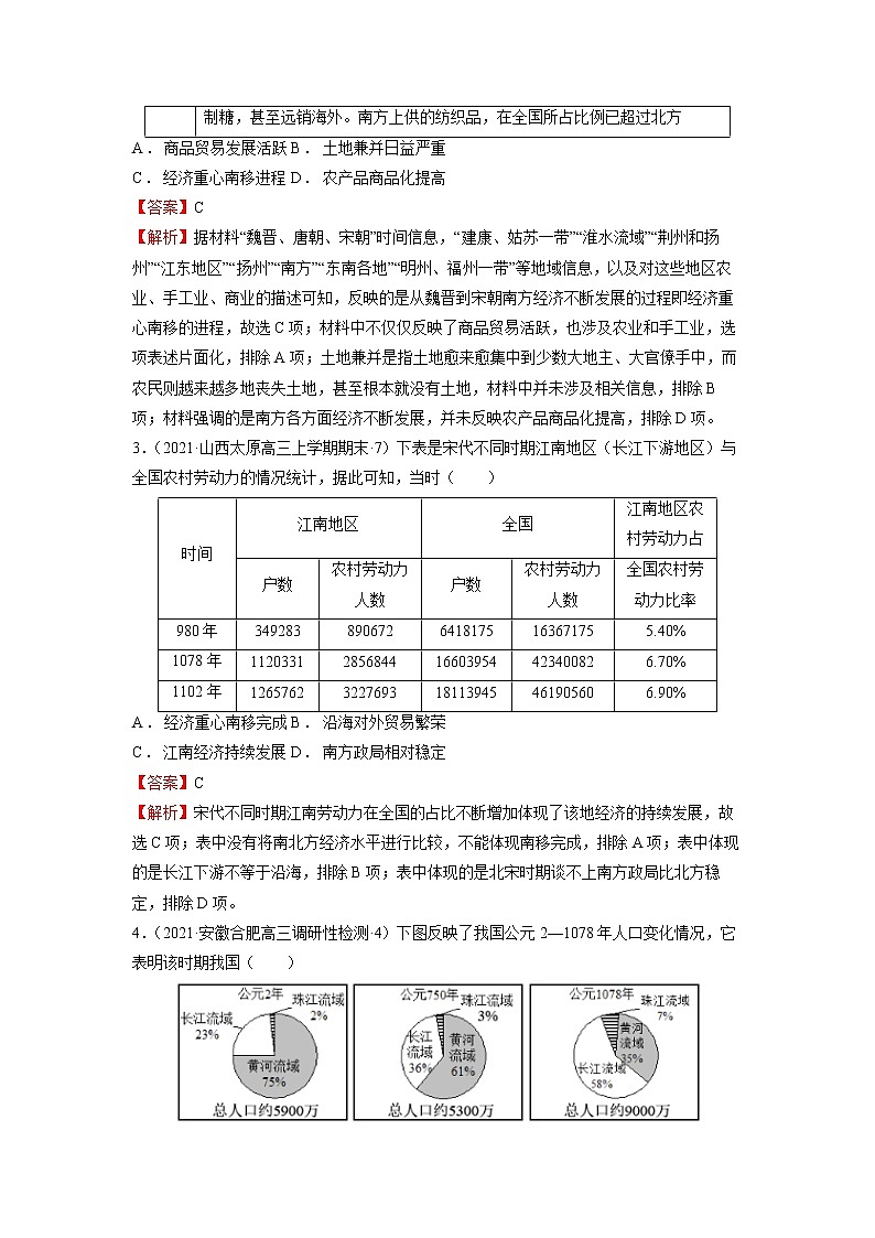 微专题09 重心渐南移，经济共腾飞——中国古代经济重心的南移 强化训练 备战2022年高考历史（全国通用版）第2页