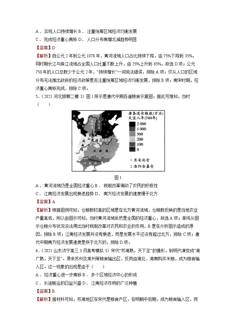 微专题09 重心渐南移，经济共腾飞——中国古代经济重心的南移 强化训练 备战2022年高考历史（全国通用版）第3页