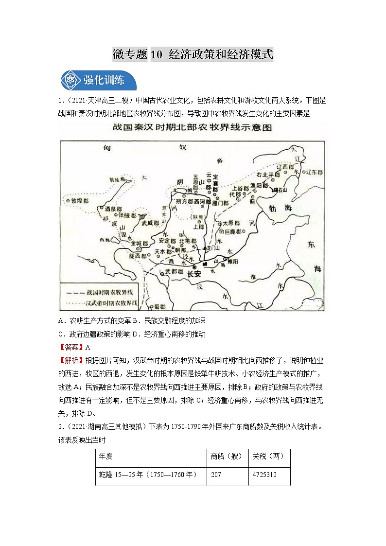 微专题10 经济政策和经济模式 备战2022年高考历史（全国通用版）01