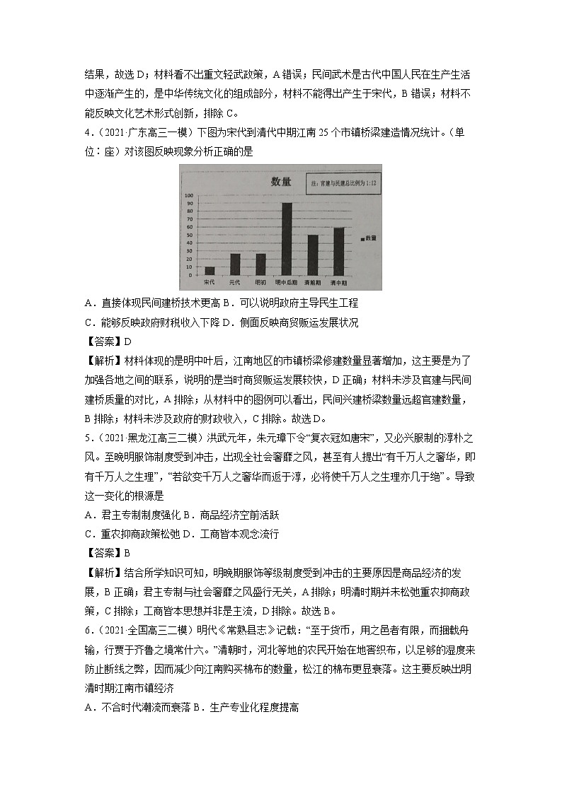 微专题11 市镇、市镇经济和市民生活 强化训练 备战2022年高考历史（全国通用版）第2页