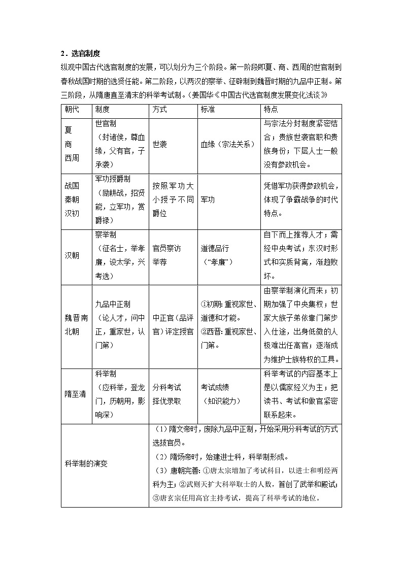 微专题03 选官制度与教育改革 核心知识 备战2022年高考历史（全国通用版）第2页