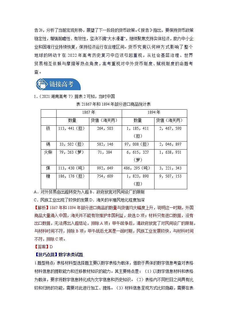 微专题14 货币与赋税制度 备战2022年高考历史（全国通用版）02