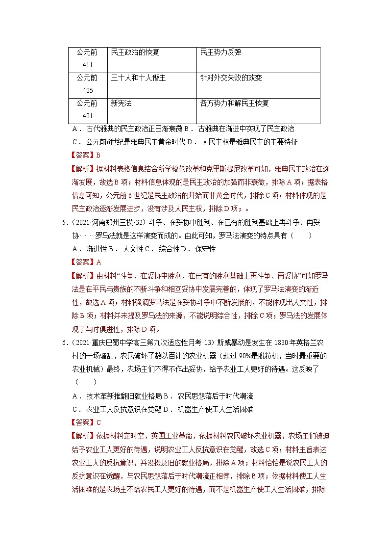 微专题07 合作与妥协理念 强化训练 备战2022年高考历史（全国通用版）第3页