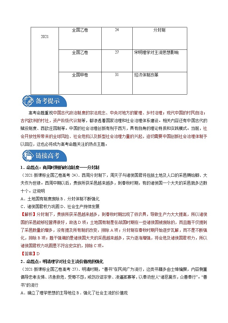 微专题 04基层治理 考情分析 备战2022年高考历史（全国通用版）第2页