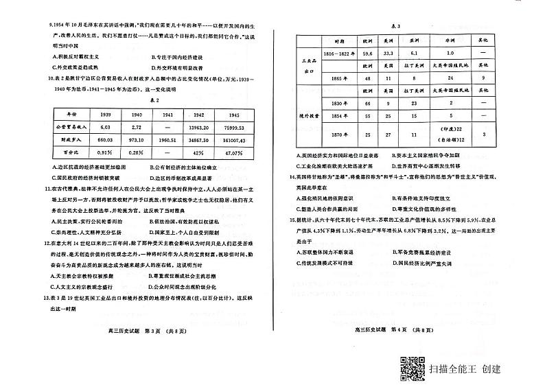 山东省济南市2022届高三上学期期末考试历史PDF版无答案02