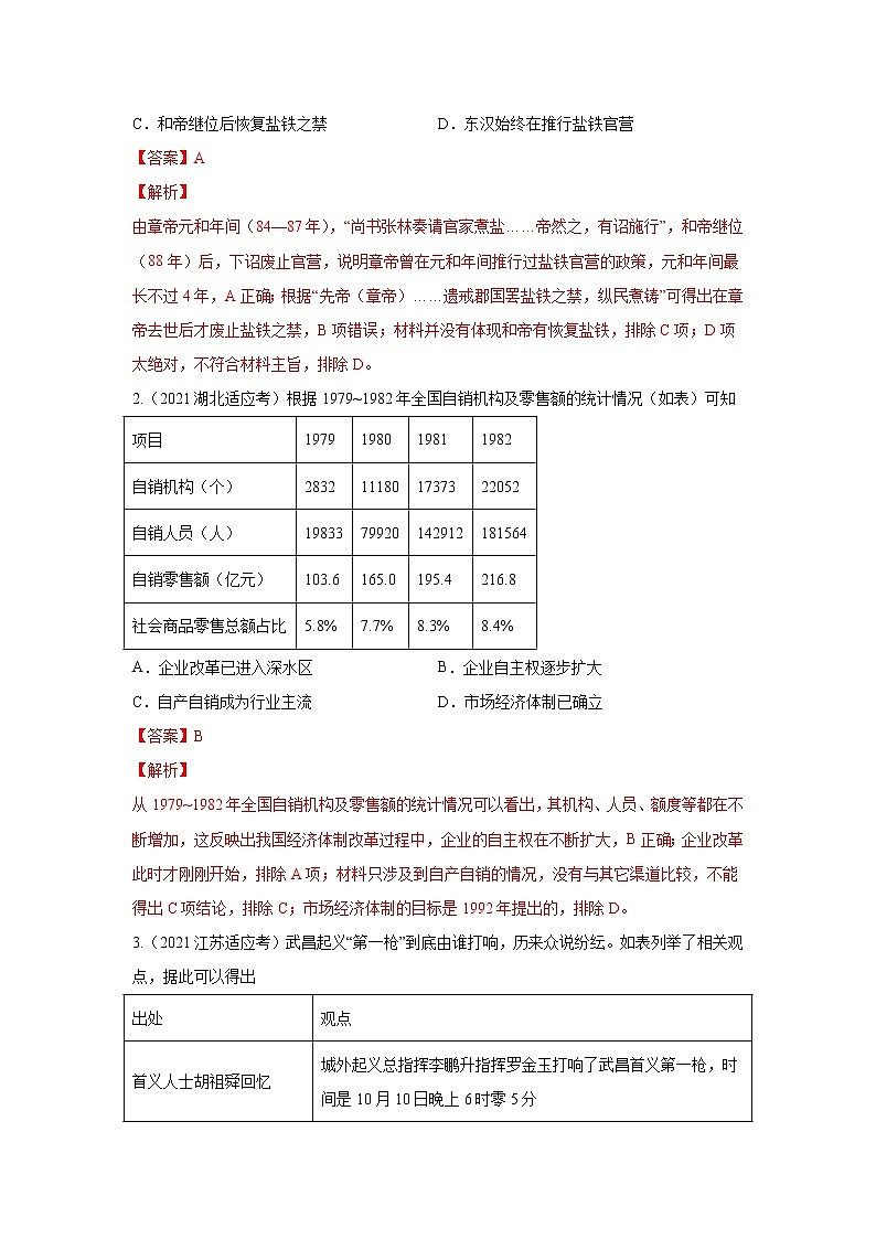 专题14  史料实证专项-2021年高考历史三轮冲刺复习热点专题优选优练02