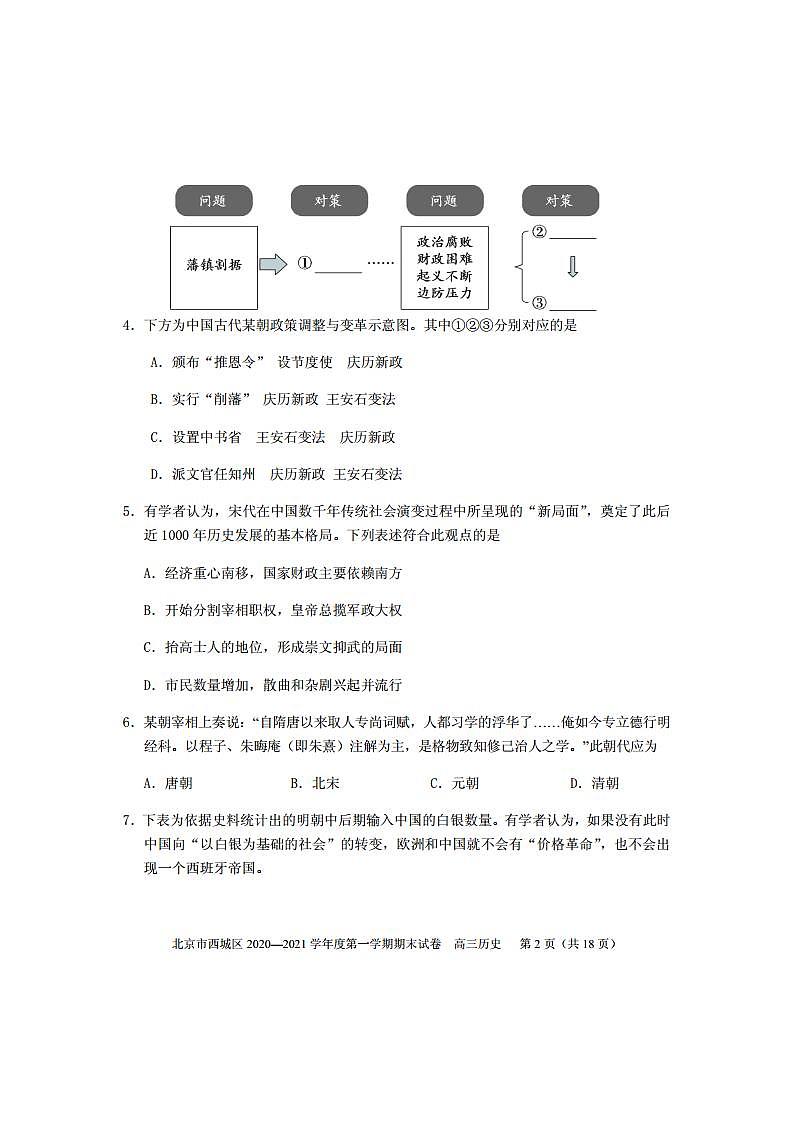 2021届北京西城区高三上学期期末考试历史试题 PDF版02